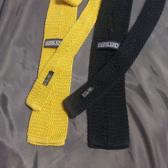 ❤️Lot 2 LAND'S END Italy Black Yellow Grenadine Square Skinny Neckties Tie - Picture 1 of 4